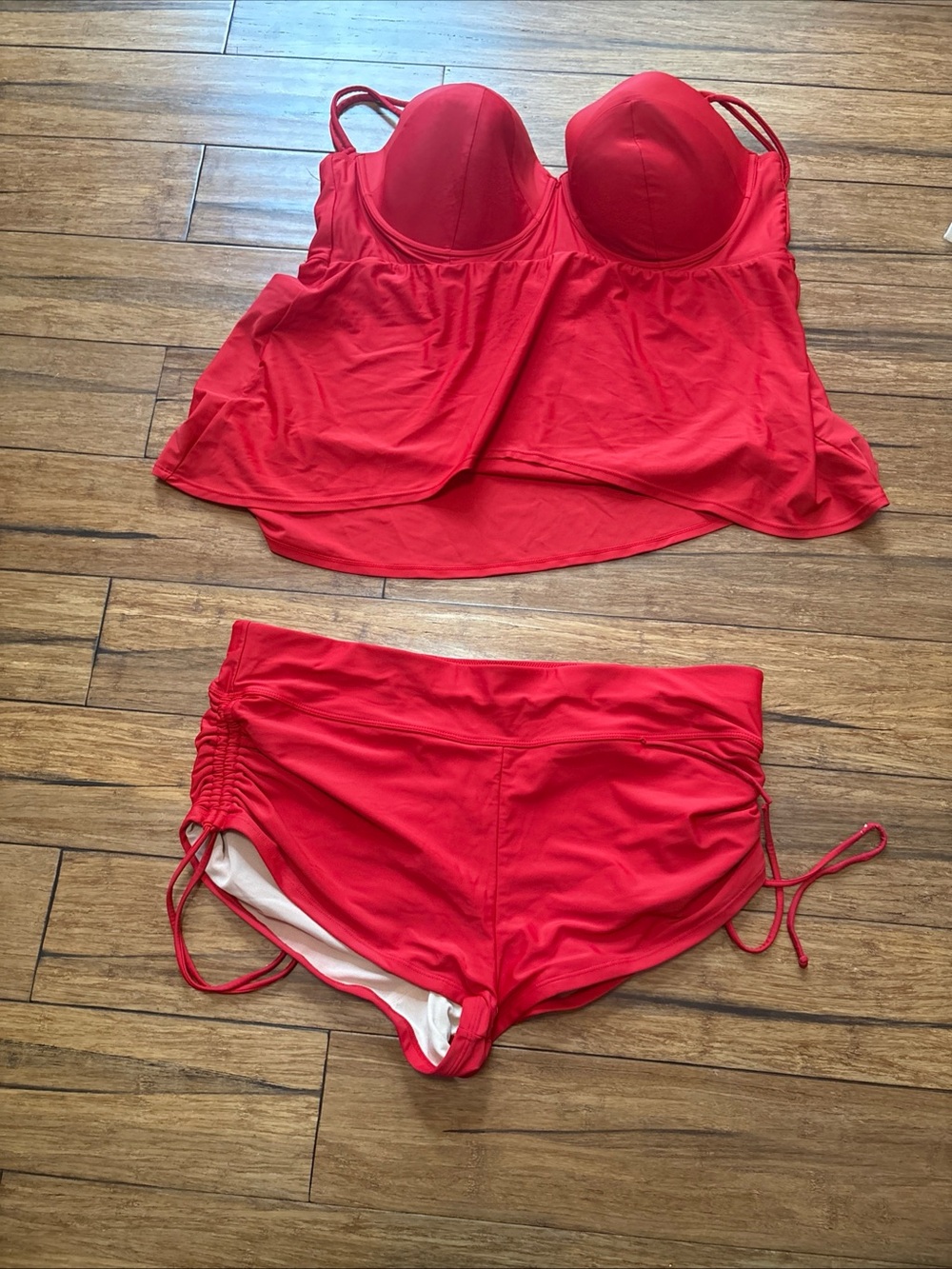 Swim By Cacique 2 Piece Red  Swimsuit Top Size 46D  Bandeau Bottom Size 20
